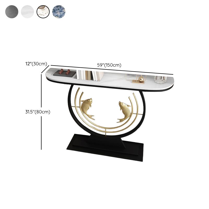 12 inch Wide Modern Accent Table Half Moon Stone Console Table for Hall