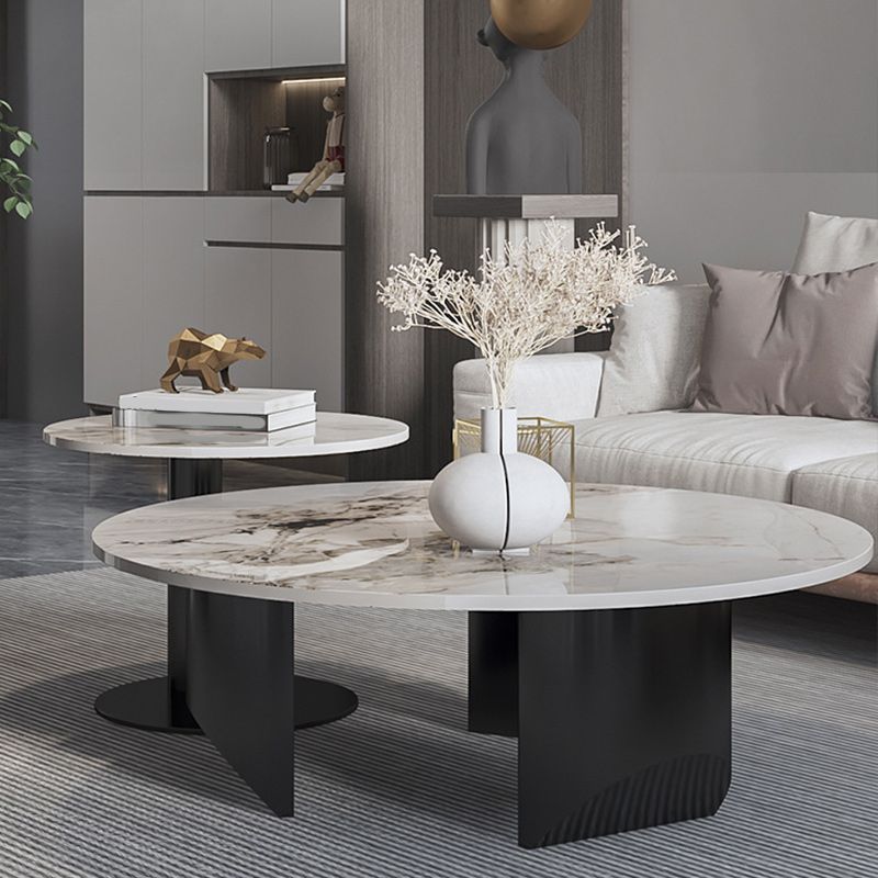 Contemporary Round Coffee or End Table Iron and Stone Coffee Table in Black and White Clearhalo 'Coffee & Accent Tables' 'Coffee Tables' 'coffee_tables' 'furn' 'furn_coffee_tables' 'Furniture' 'Living Room Furniture' 1200x1200_acd5abae-03c1-4e89-a4dc-f98a38d123b6