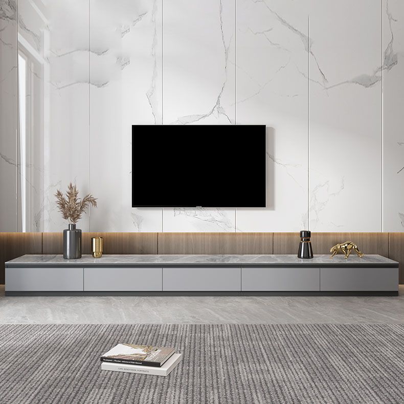 Console multimediale in finto legno Console TV grigia contemporanea con cassetti