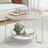 17.7" H Round Glass Coffee Table Iron 3 Legs Cocktail Table with Slate Shelf Clearhalo 'Coffee & Accent Tables' 'Coffee Tables' 'coffee_tables' 'furn' 'furn_coffee_tables' 'Furniture' 'Living Room Furniture' 1200x1200_acda01ac-2c20-465a-8c9b-f1682dd51e34