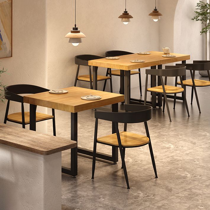 Square Solid Wood Kitchen Table Industrial Dining Table with Metal Double Pedestal Base Clearhalo ' dining_table' 'Dining Tables & Seating' 'Dining Tables' 'furn' 'furn_dining_table' 'Furniture' 'furniture_dining_table' 'Kitchen & Dining Furniture' 'kitchen&dining_furn' 'kitchen' 'kitchen_dining_table' 1200x1200_acda563a-e8e5-4d04-901e-99c87b8c83ab
