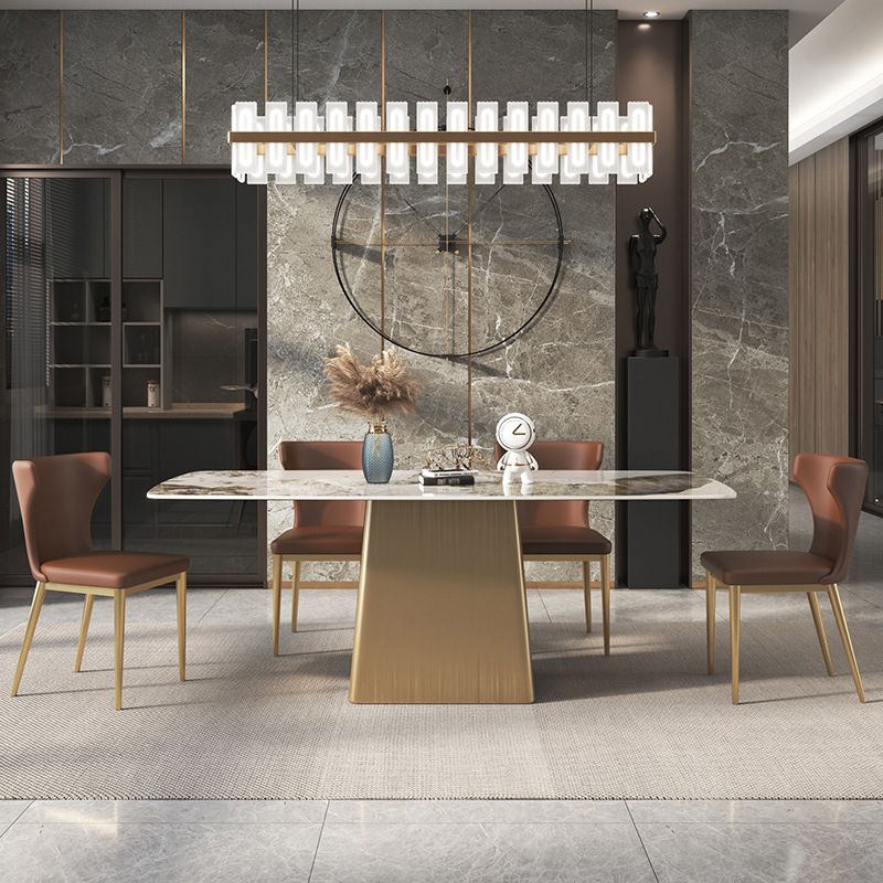 Sintered Stone Top Luxury Table for Restaurant Rectangle Dining Table with Pedestal Base Clearhalo 'Dining Tables & Seating' 'Dining Tables' 'dining_table' 'furn' 'furn_dining_table' 'Furniture' 'furniture_dining_table' 'Kitchen & Dining Furniture' 'kitchen' 'kitchen_dining_table' 1200x1200_acdb3d55-cbe4-43cb-90f8-6525a4a341c7