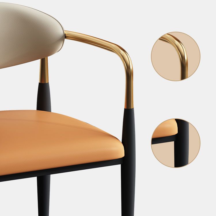 Glam Metal Arm Chair Faux Leather Open Back Dining Side Chair with Upholstered Clearhalo 'Dining Chairs' 'Dining Tables & Seating' 'dining_chair' 'furn' 'furn_dining_chair' 'Furniture' 'furniture_dining_chair' 'Kitchen & Dining Furniture' 1200x1200_ace0594a-d60d-49dc-b289-9319d50535ae