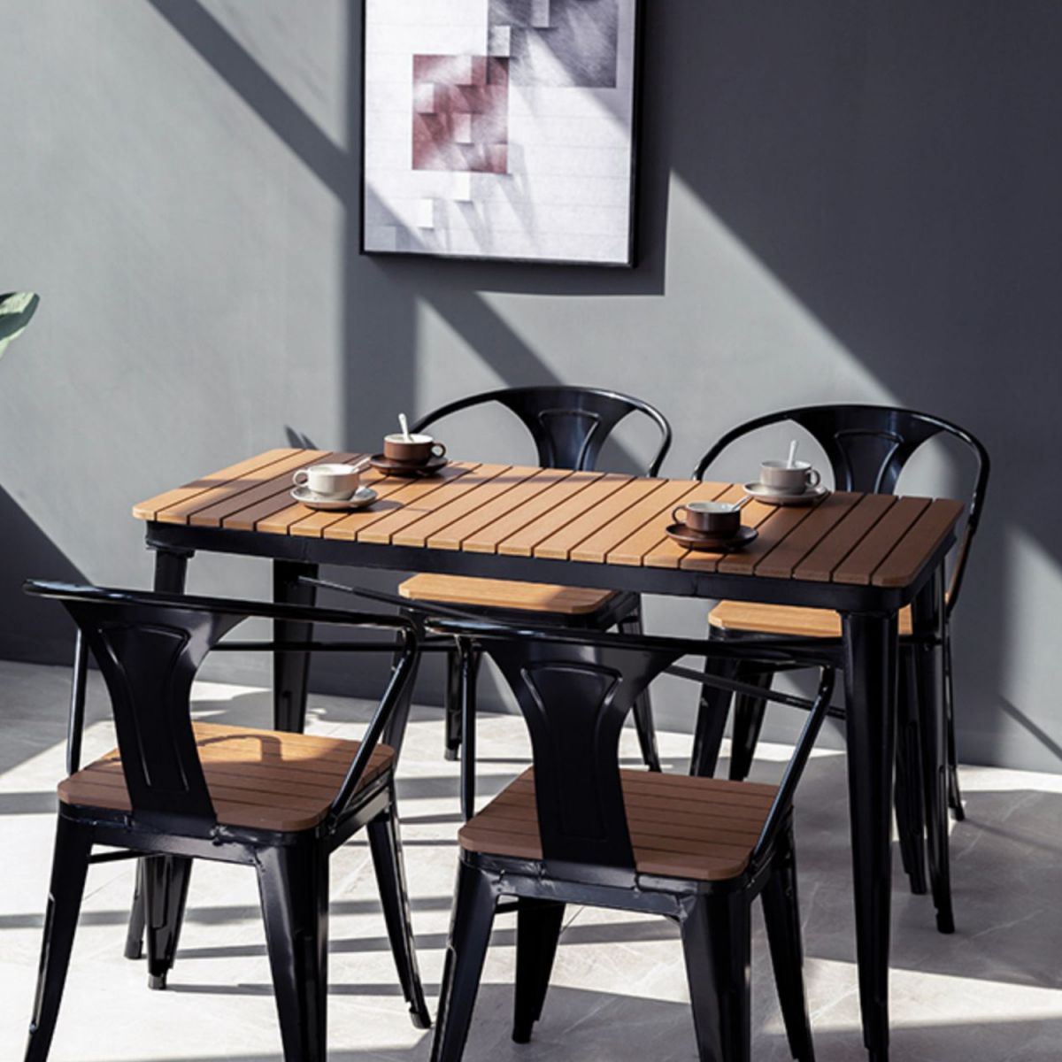1/3/5 Pcs Metal Industrial Dinette Set with Manufactured Wood Table Dining Set Clearhalo 'Dining Room Sets' 'Dining Tables & Seating' 'dining_room_set' 'furn' 'furn_dining_room_set' 'Furniture' 'furniture_dining_room_set' 'Kitchen & Dining Furniture' 'kitchen&dining_furn' 'kitchen' 1200x1200_ace0dbf4-bb73-4158-9227-7ace4c5a9c3c