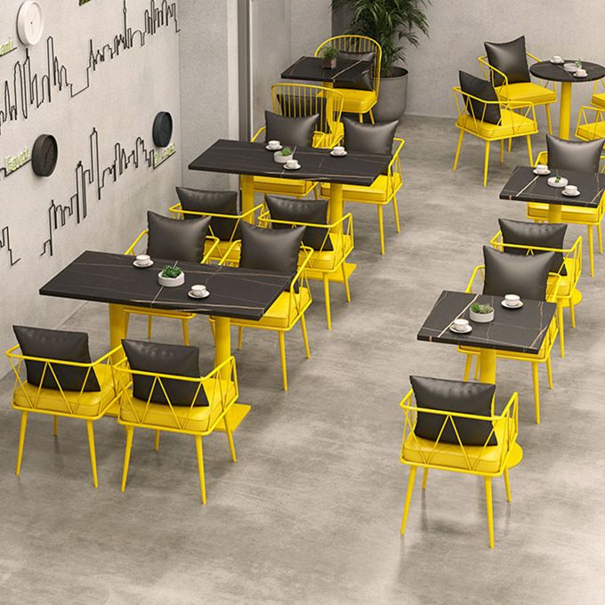 Industrial Style Dining Table Black Sintered Stone Table with Yellow Metal Base Clearhalo ' dining_table' 'Dining Tables & Seating' 'Dining Tables' 'furn' 'furn_dining_table' 'Furniture' 'furniture_dining_table' 'Kitchen & Dining Furniture' 'kitchen&dining_furn' 'kitchen' 'kitchen_dining_table' 1200x1200_ace31757-291d-427a-a4a9-4e5a942f07cd