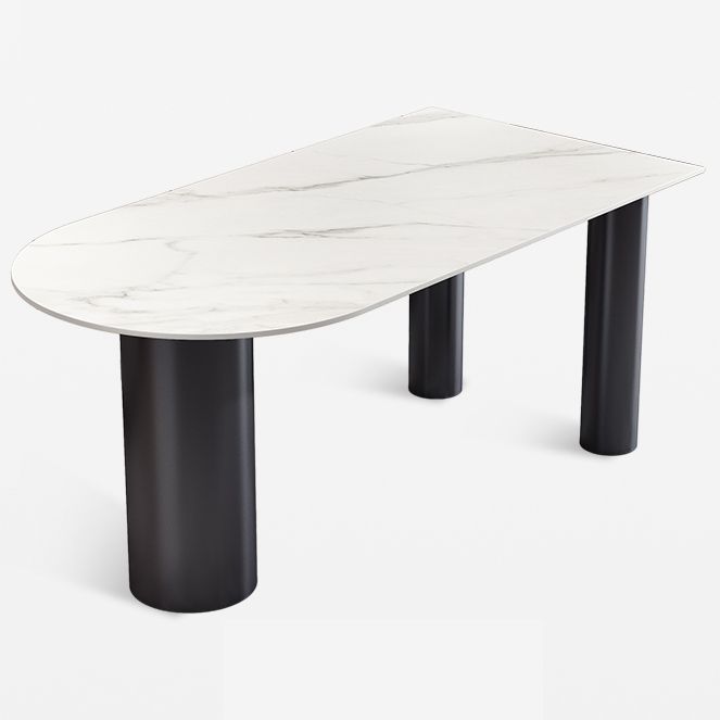 Modern 3 Legs Dining Table Stone Top and Metal Base in Black Dining Table Clearhalo 'Dining Tables & Seating' 'Dining Tables' 'dining_table' 'furn' 'furn_dining_table' 'Furniture' 'Kitchen & Dining Furniture' 1200x1200_ace356bf-3469-4c10-b793-0271e59bdb9a