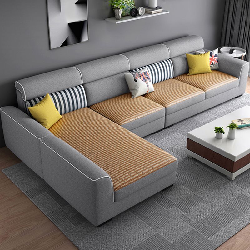 34.6"H Modern Linen/Faux Leather Square Arm Sofa& Chaise Lounge for Living Room Clearhalo 'furn' 'furn_sectionals' 'Furniture' 'furniture_sectionals' 'kitchen' 'kitchen_sectionals' 'Living Room Furniture' 'Sectionals' 1200x1200_ace5a25f-cd79-44b9-b637-eba9a7acf527