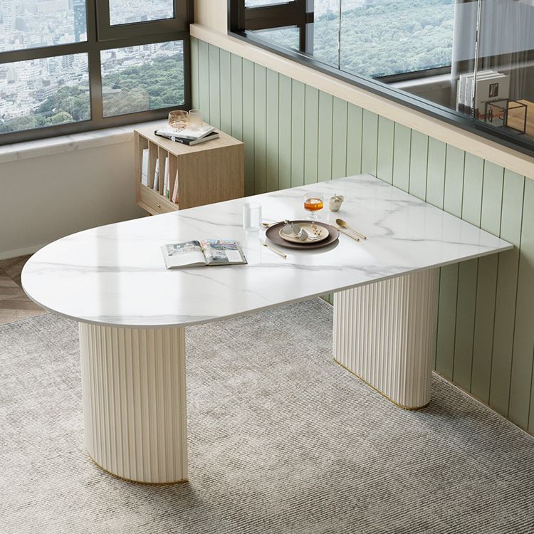Tavolo da sala da pranzo in forma gratuita di lusso in pietra sinterizzata a doppio piedistallo
