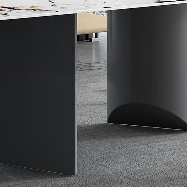 Muebles modernos Mesa de comedor de piedra sinterizada rectangular blanca con patas de metal para el hogar