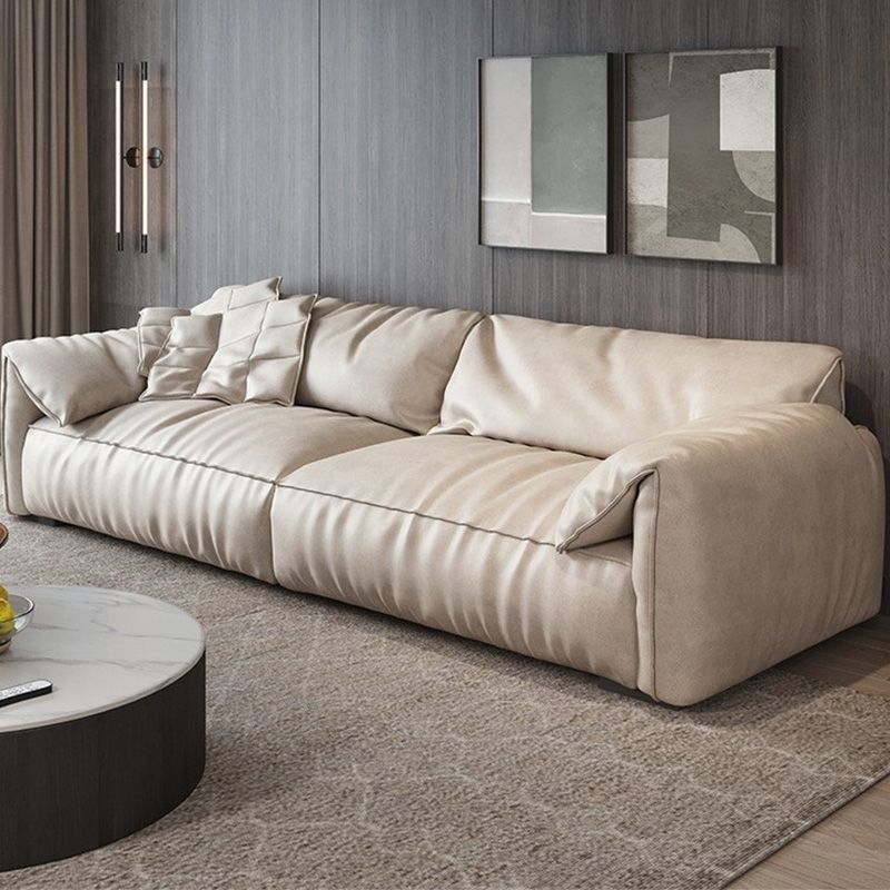 Pillow Armrest Down/latex Upholstery Imitation Leather Upholstery Beige Rectangular Sofa Clearhalo 'furn' 'furn_sofas' 'Furniture' 'furniture_sofas' 'kitchen' 'kitchen_sofas' 'Living Room Furniture' 'Sofa' 'sofas' 1200x1200_aceabc2f-0c07-4e5c-9217-aa7d62376838