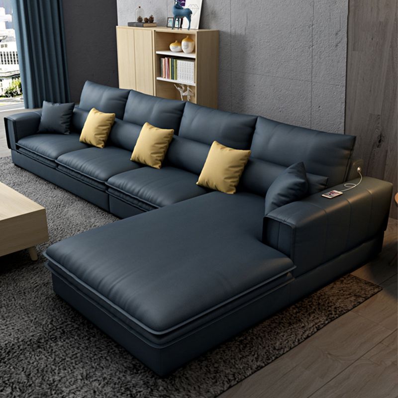 Nordic Stationary Faux Leather Living Room Recessed Arm Cushions Seating