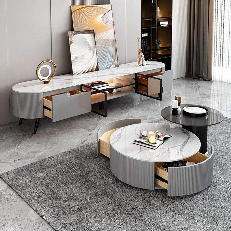 Console TV contemporanea, supporto TV in finto legno con 2 cassetti