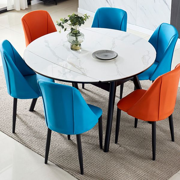Modern Sintered Stone Dining Table 51.18" Round Drop-Leaf Table with Black Frame Clearhalo ' dining_table' 'Dining Tables & Seating' 'Dining Tables' 'furn' 'furn_dining_table' 'Furniture' 'furniture_dining_table' 'Kitchen & Dining Furniture' 'kitchen&dining_furn' 'kitchen' 'kitchen_dining_table' 1200x1200_acf15143-02fc-4fd2-9158-7930d810b3ab