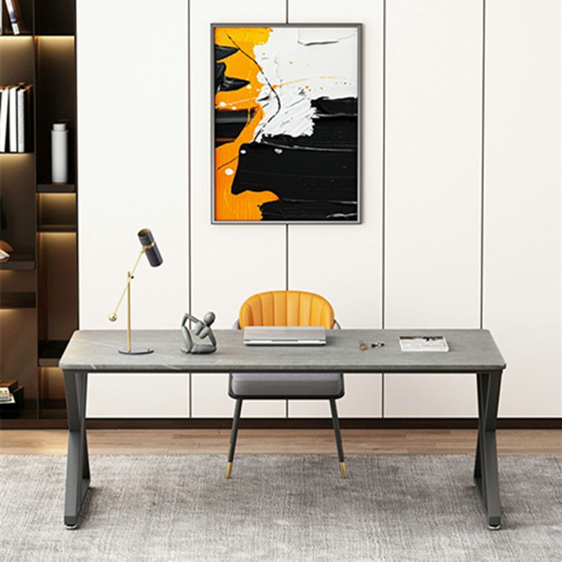 Trestle Rectangular Office Desk Dark Taupe Industrial Writing Desk Clearhalo 'furn' 'furn_office_desk' 'Furniture' 'Office Desks' 'Office Furniture' 'office_desk' 1200x1200_acf30257-ca2f-4e2e-b869-c7ddc5993264