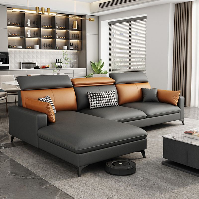 Contemporary 35.43 " H Faux Leather Square Arm Sofa & Chaise Clearhalo 'furn' 'furn_sectionals' 'Furniture' 'Living Room Furniture' 'Sectionals' 1200x1200_acf43ff4-b8ac-421a-9eca-c5846f004912