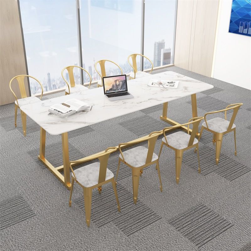 Rectangle Office Table Industrial Meeting Desk with Trestle Base Clearhalo 'furn' 'furn_office_desk' 'Furniture' 'Office Desks' 'Office Furniture' 'office_desk' 1200x1200_acf7e421-522f-4410-8e25-44f37751ce24