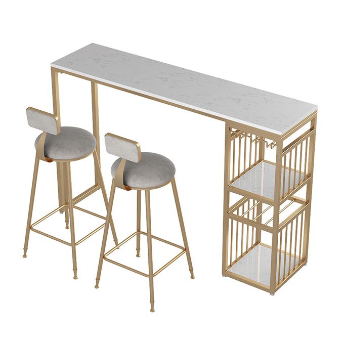 Luxurious Rectangle Marble Bar Table Set 1/3 Pieces Counter Table with Metal Stools Clearhalo 'Bar Furniture' 'furn' 'furn_home_bar_bar_sets' 'Furniture' 'Home Bars & Bar Sets' 'home_bar_bar_sets' 'Kitchen & Dining Furniture' 1200x1200_acfe6209-f47a-49cc-aaff-c2cf51a721e9