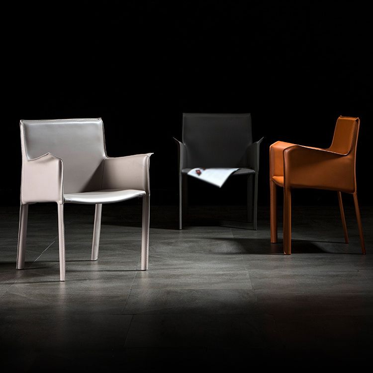 Designer stijl vaste achterstoel thuisarm matte afwerking lederen eetkamerstoel