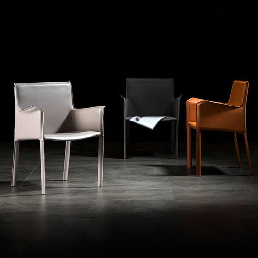 Designer Style Solid Back Chair Home Arm Matte Finish Leather Dining Chair