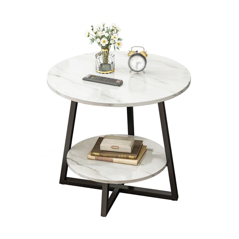 Cross Legs Base Design Cocktail Table Artificial wood Black/white Top Round Coffee Table
