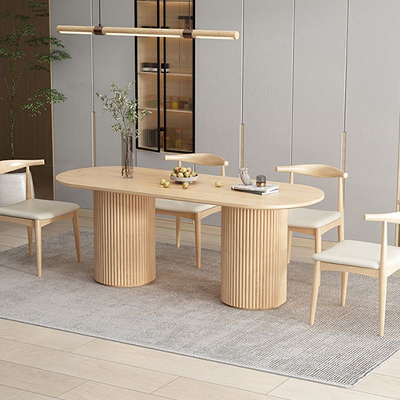 Mesa de comedor de madera ovalada, mesa con pedestal doble moderna, para cocina casera