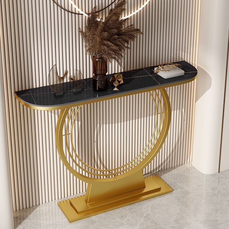 Tavolo da graffio di console in pietra larga 11,8 "con cornice di ferro d'oro