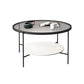 Modern Round Glass & Slate Coffee Cocktail Table with Storage Shelf
