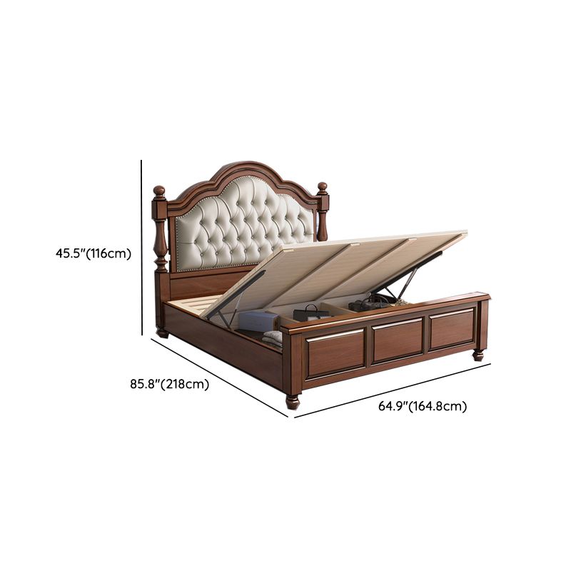 Lit standard moderne du milieu du siècle lit en bois massif avec tête de lit rembourrée