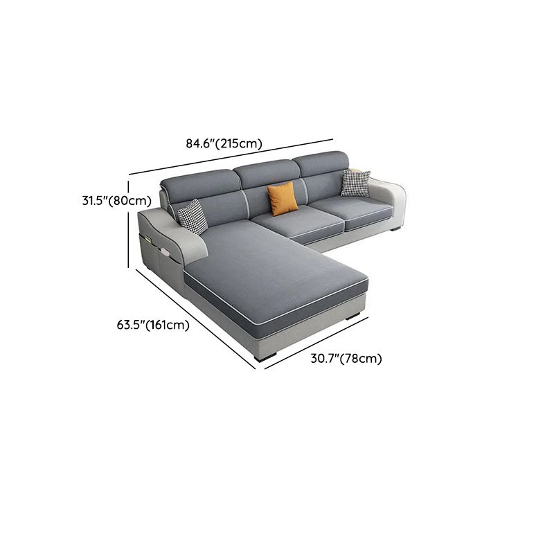 31.49" Tall Grey Sectional Sofa Faux Leather/Linen Flared Arm Modular Sofa Clearhalo 'furn' 'furn_sectionals' 'Furniture' 'Living Room Furniture' 'Sectionals' 1200x1200_ad100a75-9da1-4a1c-86d0-b78dc36371d5
