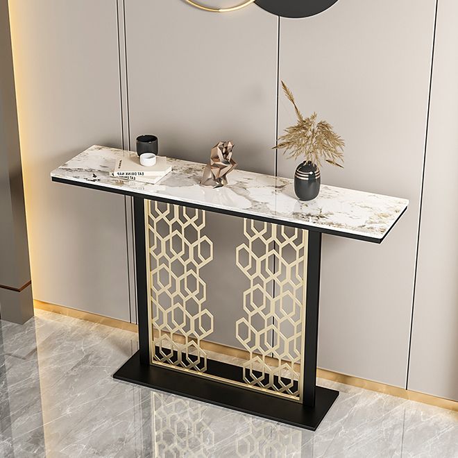 Tavolo console glam con top in pietra rettangolo e base nera per Hall