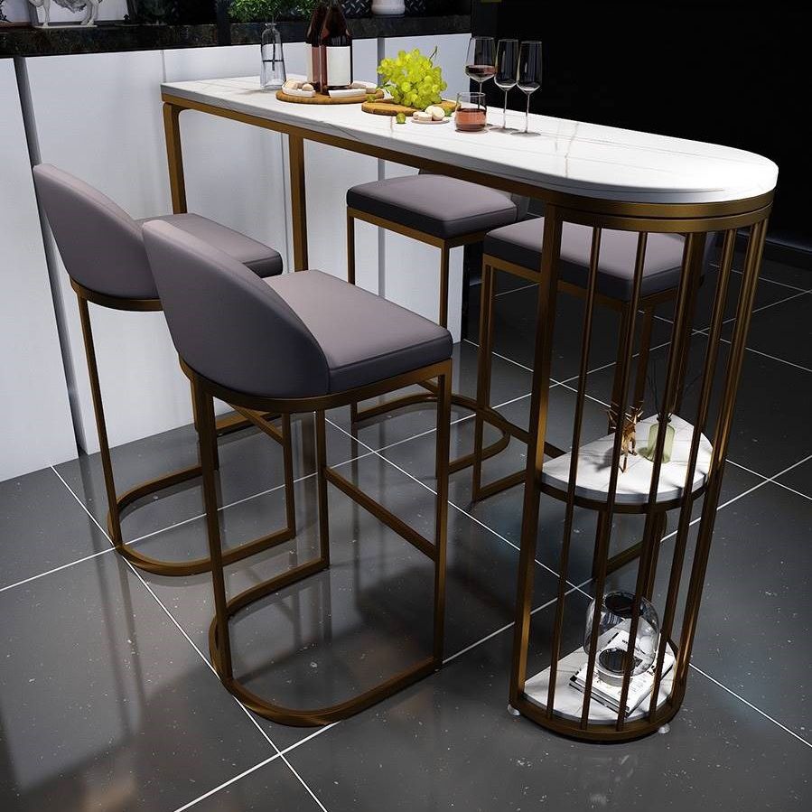 Industrial Iron Bar Dining Table White Stone Top Indoor Bistro Table with Shelf Clearhalo 'Bar Furniture' 'Bar Tables' 'bar_tables' 'furn' 'furn_bar_tables' 'Furniture' 'furniture_bar_tables' 'Kitchen & Dining Furniture' 1200x1200_ad123cab-9ea8-4909-b315-2c857cf4f652