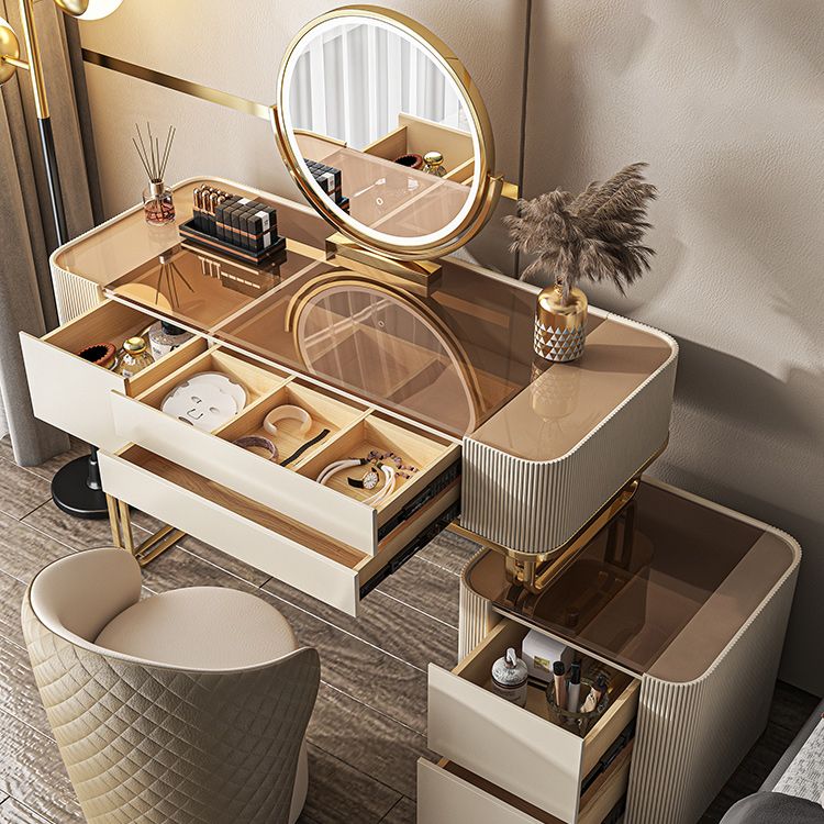 Miroir blanc Glam Blow Miroir en bois massif avec un ensemble de vanité de maquillage du tiroir