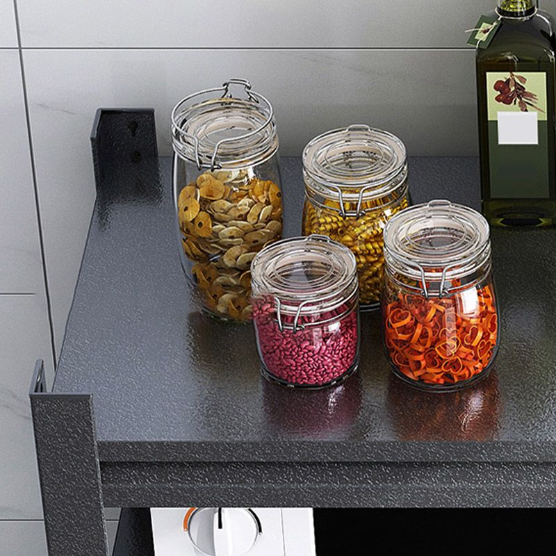 ローリングオープンシェルフキッチントロリーメタルプレップテーブルブラック