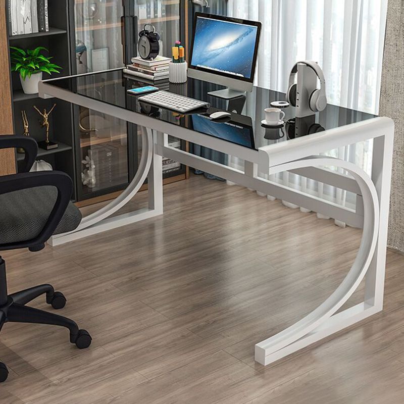 Zeitgenössischer Büro Schreibtisch Glas Antiquitäten Finish Computertisch mit Metallbeinen