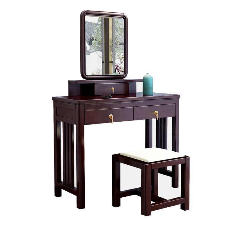 Tocador de tocador con espejo tradicional tocador de madera maciza con taburetes en marrón