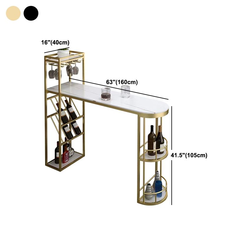 Hedendaagse bistro accent eettafel steen en metalen staaftafel met wijnrek