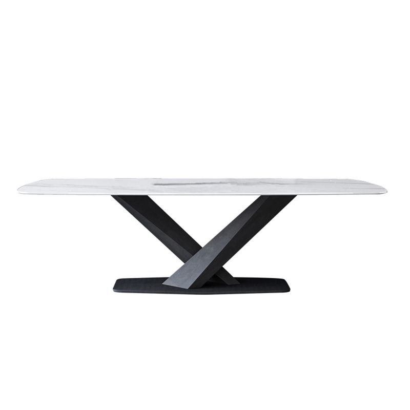 Industrial Sintered Stone Top Dining Table Rectangle Table with Single Pedestal Clearhalo 'Dining Tables & Seating' 'Dining Tables' 'dining_table' 'furn' 'furn_dining_table' 'Furniture' 'furniture_dining_table' 'Kitchen & Dining Furniture' 1200x1200_ad1f4314-42a0-4f35-b24b-ea2782badb8b