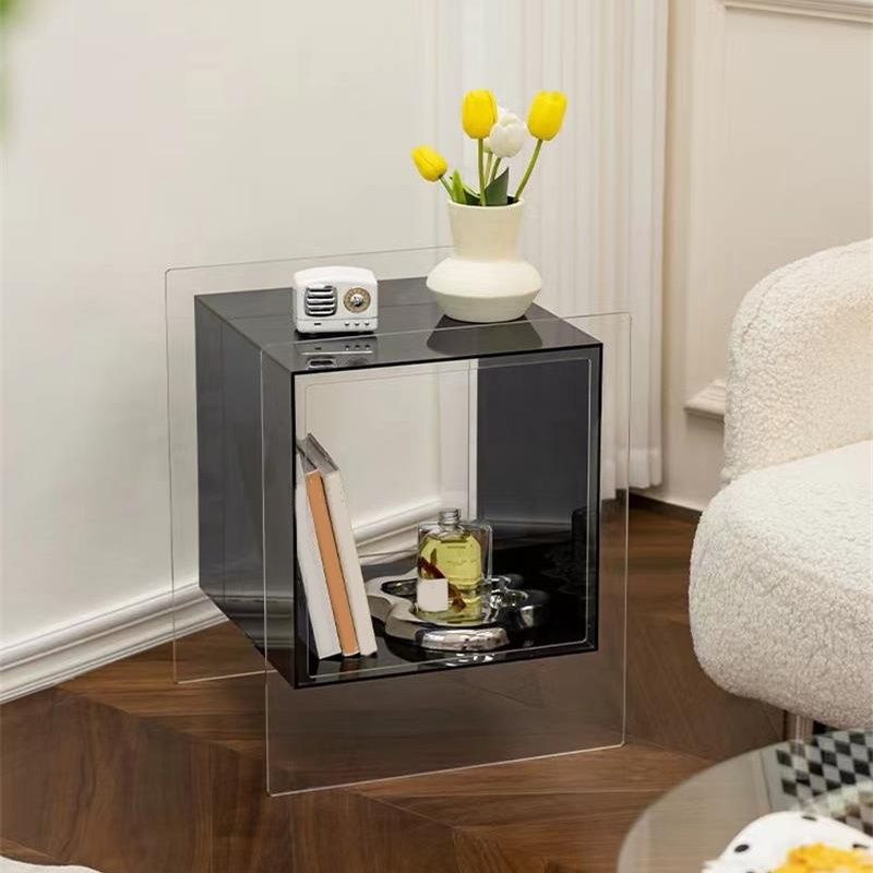 Glam End Slide Table Plastic Sled Rectangular with Shelf Living Room Corner Table Clearhalo 'Coffee & Accent Tables' 'End & Side Tables' 'end_side_tables' 'furn' 'furn_end_side_tables' 'Furniture' 'Living Room Furniture' 1200x1200_ad1faded-4ef1-4609-b2f1-13912edd95d2