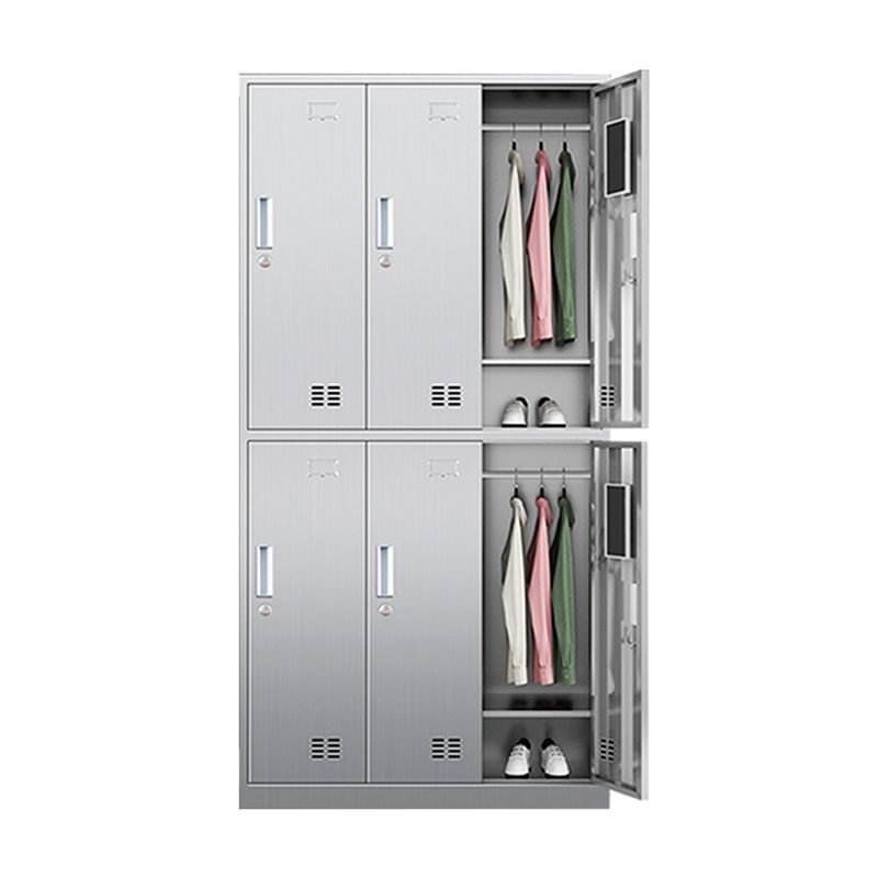 Silver Metal Cabinet with Hinged Doors Modern Steel Storage Cabinet for Home