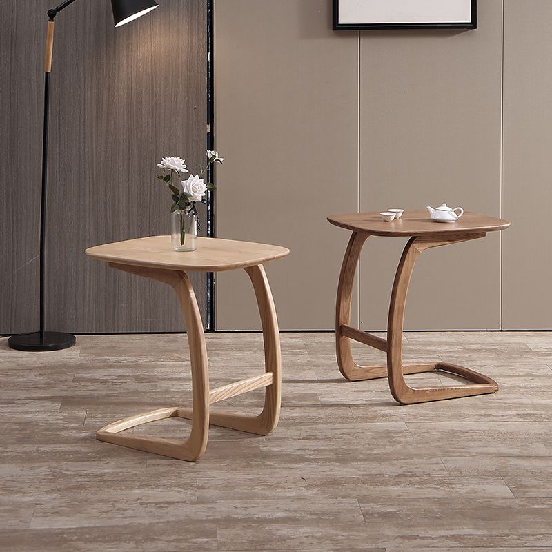 Modern Style Wood End Table Rectangular C-shape Sofa Side Accent Table