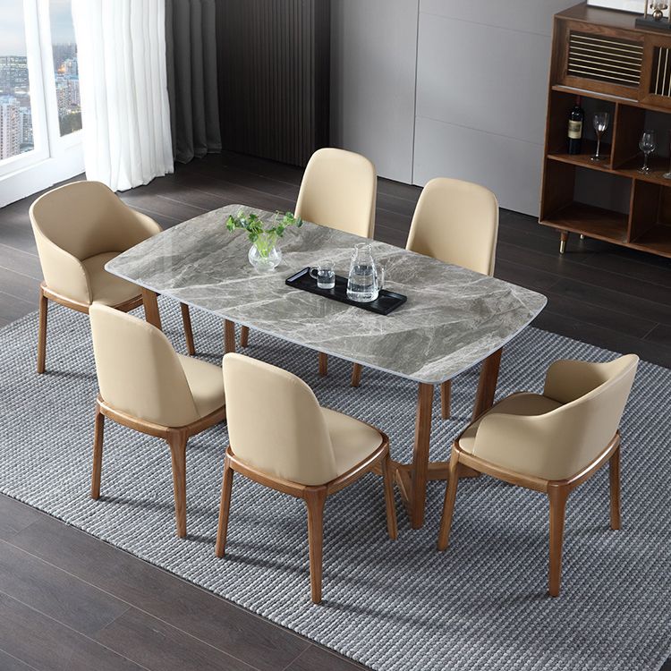 Modern Style Dining Table Sintered Stone Trestle Table with Wooden Base
