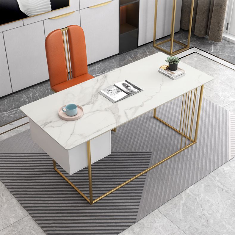 Glam Office Desk 23.62"Wide Curved Executive Desk with 2 Storage Drawers