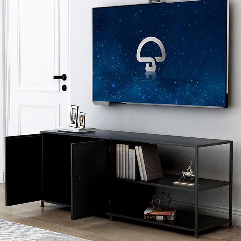Console TV industriale TV in metallo in metallo nero/nero con scaffali