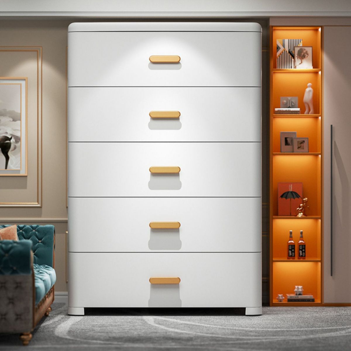 Modern Bedroom Matte Finish Cabinet Plastic Non-Hanging Armoire