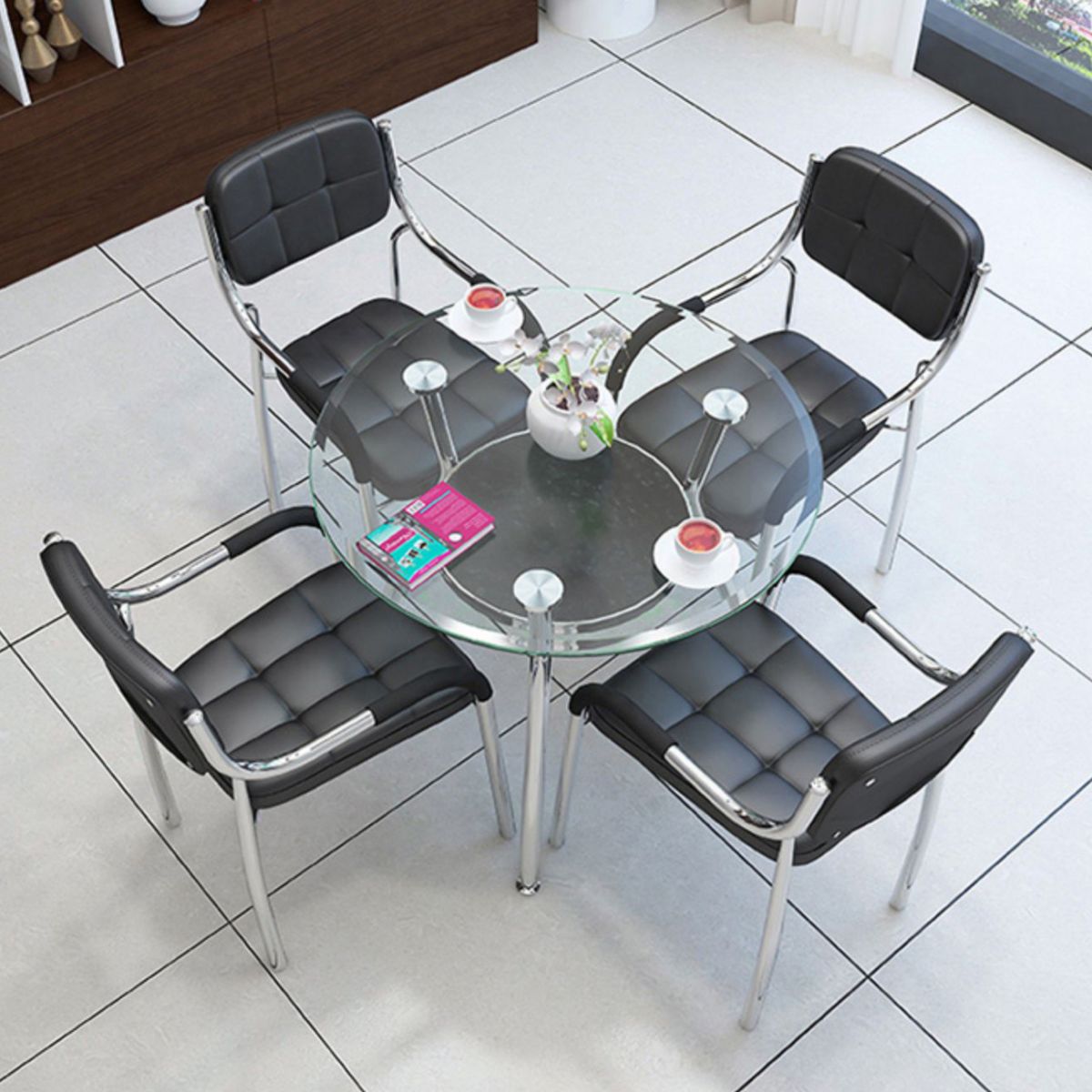 Modern Style Tempered Glass Dining Table Tripod Base Dining Site Table for Dining Room Clearhalo ' dining_table' 'Dining Tables & Seating' 'Dining Tables' 'furn' 'furn_dining_table' 'Furniture' 'furniture_dining_table' 'Kitchen & Dining Furniture' 'kitchen&dining_furn' 'kitchen' 'kitchen_dining_table' 1200x1200_ad2a25dd-470f-40e5-95d0-59e73c8f4fbf