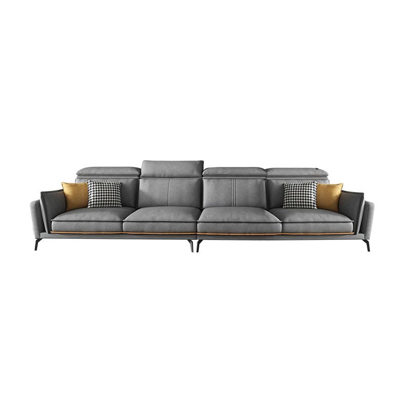 Modern Square Arm Cushion Back Sectional Faux Leather Sofa and Chaise in Dark Gray Clearhalo 'furn' 'furn_sectionals' 'Furniture' 'furniture_sectionals' 'kitchen' 'kitchen_sectionals' 'Living Room Furniture' 'Sectionals' 1200x1200_ad2afff2-6541-4b6a-8baf-54fb8a69f845