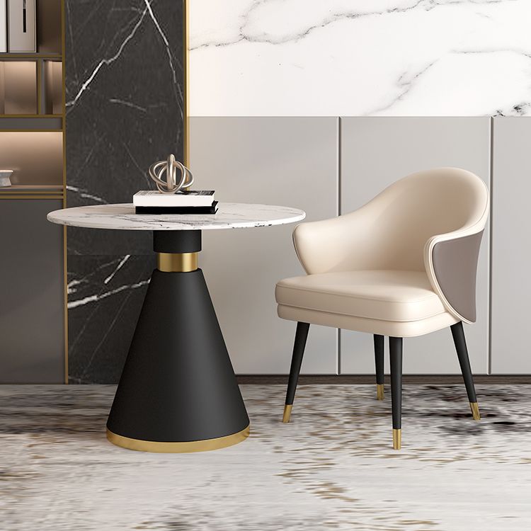 Metal de metal Mesa redonda de lujo tradicional Tapa de piedra sinterizada con pedestal de metal