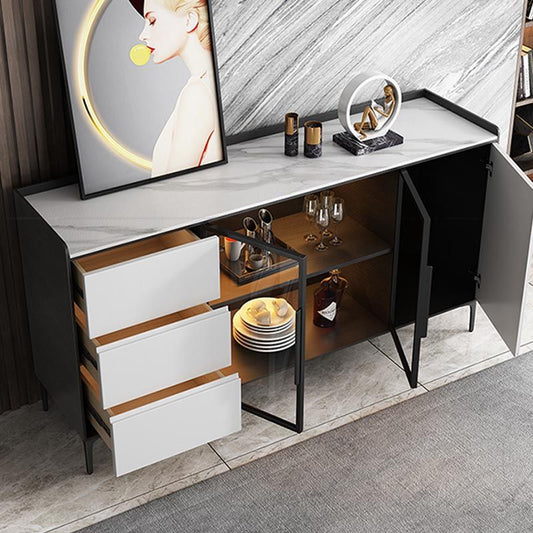 Hedendaagse zijplank Stone Top Engineered Wood Sideboard voor eetkamer met laden