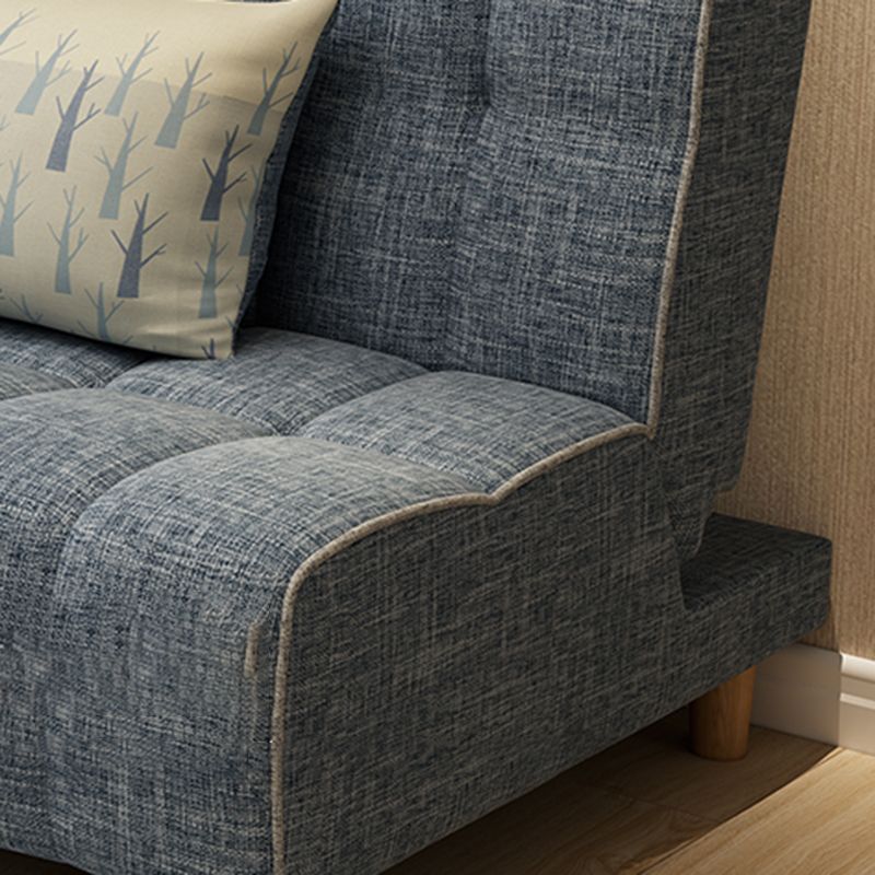 コットンブレンドとフェイクレザーコンテンポラリーアームレスカウチベッド