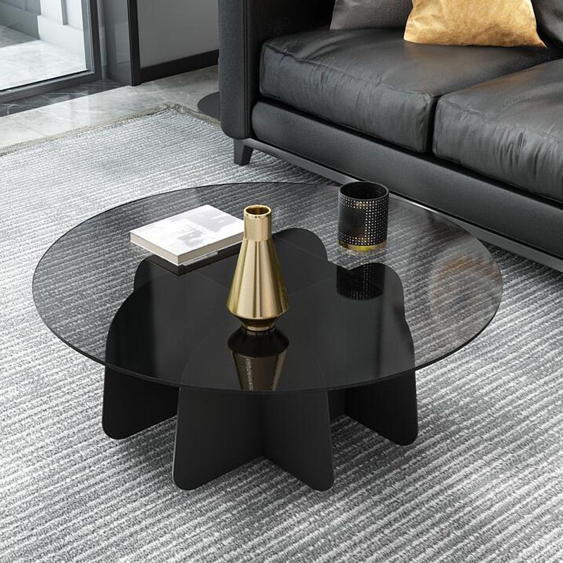 Abstract Base Design Circular Glass Table with Modern Style Coffee Table